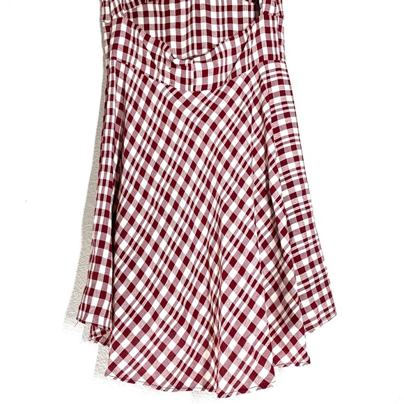 Reformation Burgundy Gingham Cap Sleeve Cutout Mini Dress - Picture 6 of 7